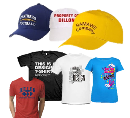 t-shirts and caps